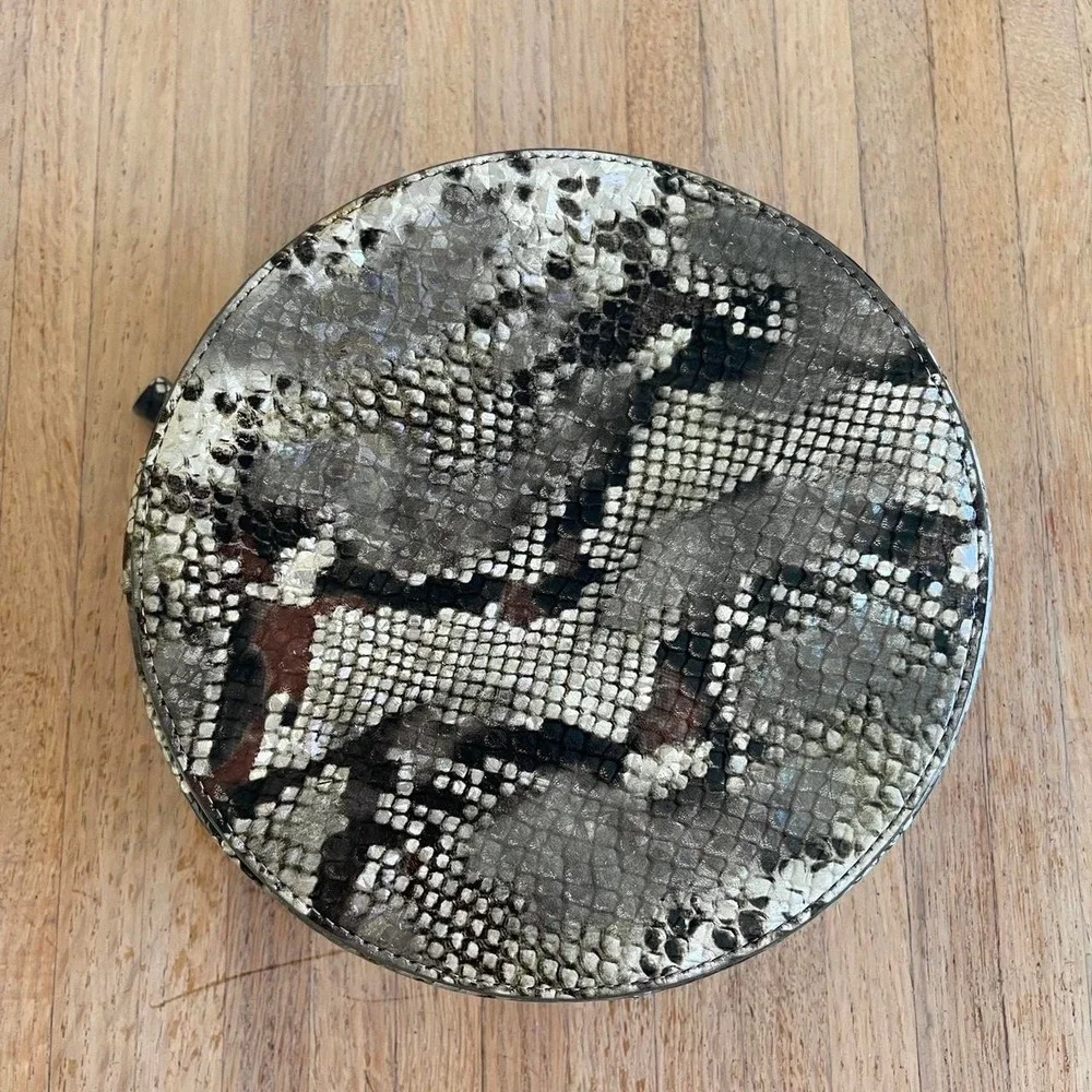 ANISA Snakeskin‎ Metallic Print Round Makeup Travel Case Bag Organizer